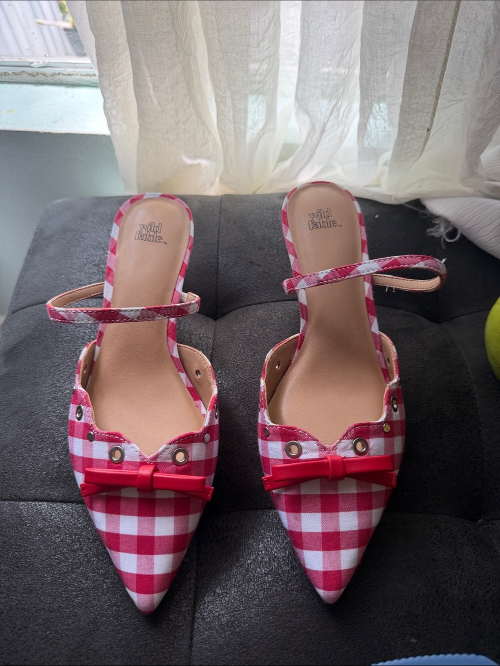 wild fable Red Gingham Pointed-Toe Slingback Mules